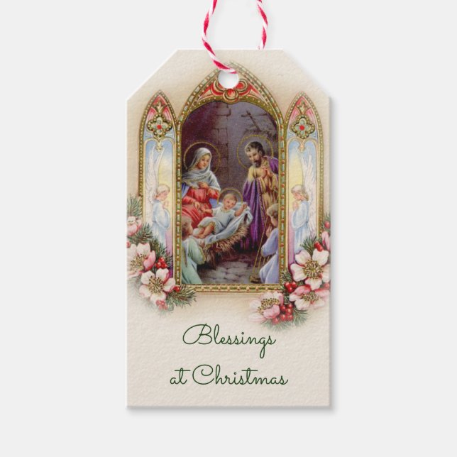 Heilige Weihnachtskrippe der Familie Jesus Mary Jo Geschenkanhänger (Vorderseite)