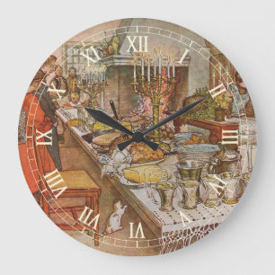 Heiliger Abend von Carl Larsson, Vintage Holidays Große Wanduhr
