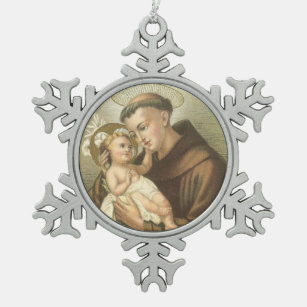 Heiliger Anthony von Padua mit Baby Jesus Schneeflocken Zinn-Ornament