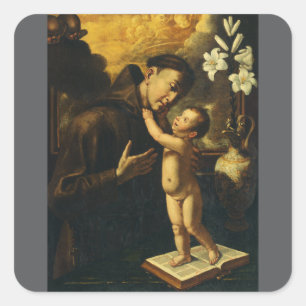Heiliger Antonius von Padua mit Jesuskind Quadratischer Aufkleber