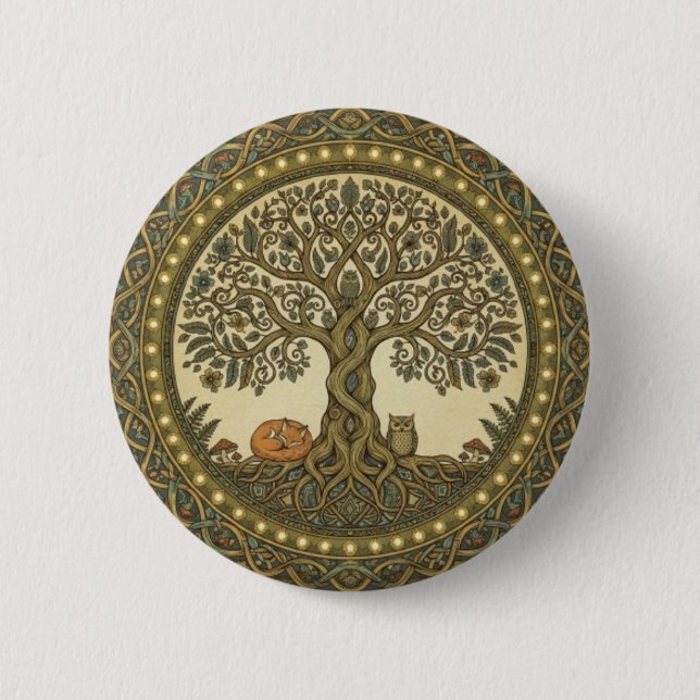 Heiliger Baum des Lebens keltische Kunst Button (Vorderseite)