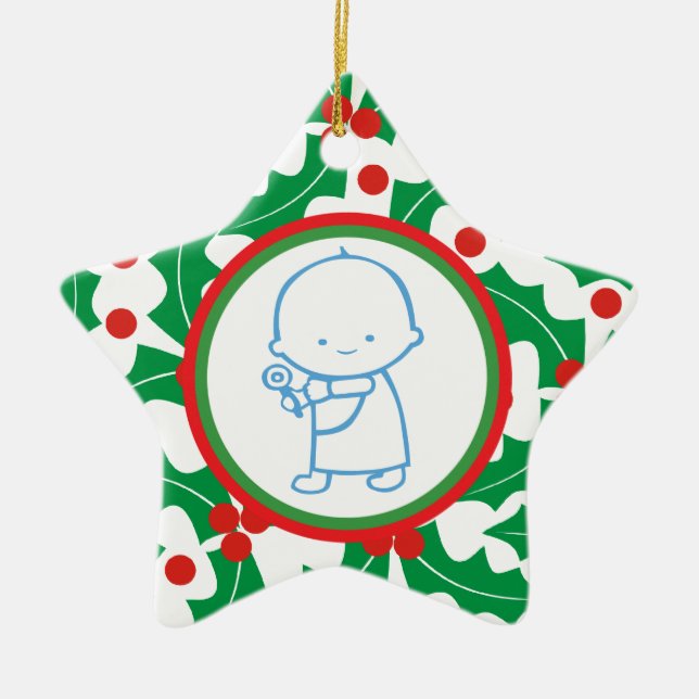 Heiliger Berry Baby's 1. Weihnachtsdekoration Keramikornament (Vorne)