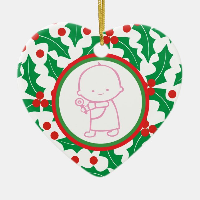 Heiliger Berry Baby's 1. Weihnachtsdekoration Keramikornament (Vorne)