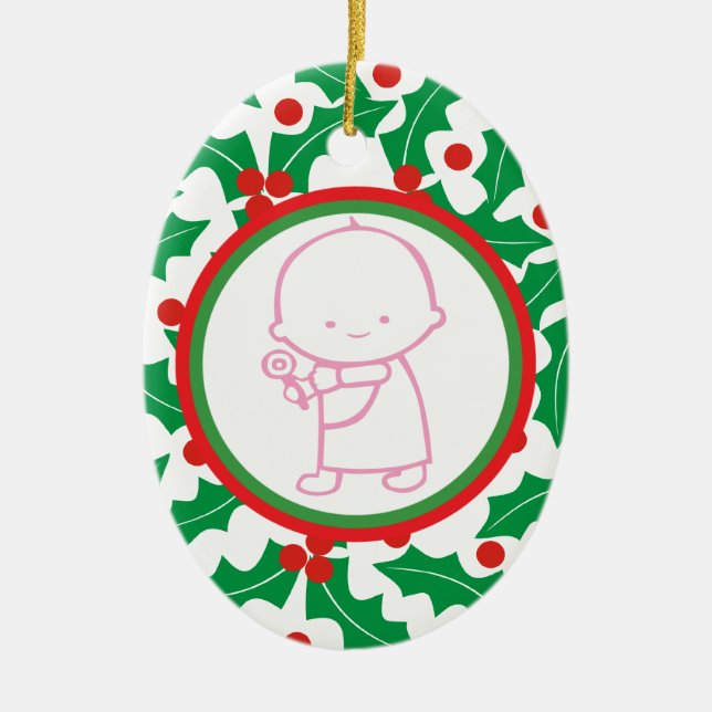 Heiliger Berry Baby's 1. Weihnachtsdekoration Keramikornament (Vorne)