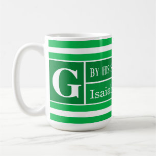 Heiliger Bibelvers grün gestreift Initial Kaffeetasse