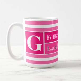 Heiliger Bibelvers pink und weiß gestreifter Anfan Kaffeetasse