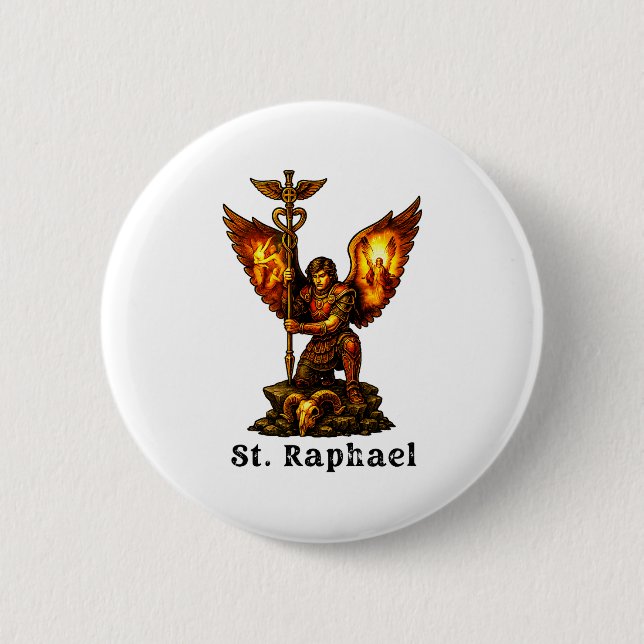Heiliger Erzengel Raphael Christliche Kunst Glaube Button (Vorderseite)