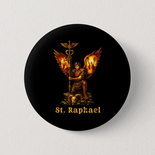 Heiliger Erzengel Raphael Christliche Kunst Glaube Button (Vorderseite)