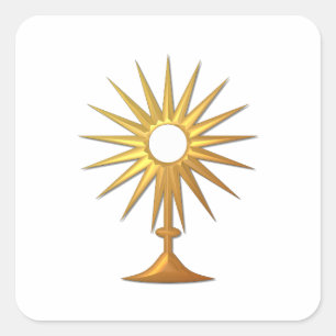 Heiliger Eucharist in der goldenen Monstrance Quadratischer Aufkleber