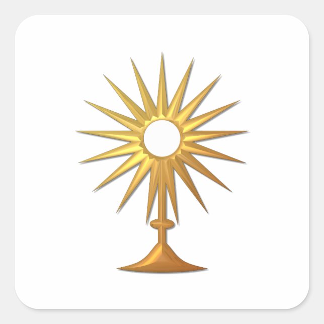 Heiliger Eucharist in der goldenen Monstrance Quadratischer Aufkleber (Vorderseite)