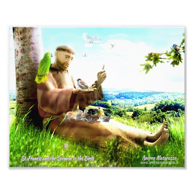 Heiliger Franziskus und die Predigt der Vögel Fotodruck (Vorne)