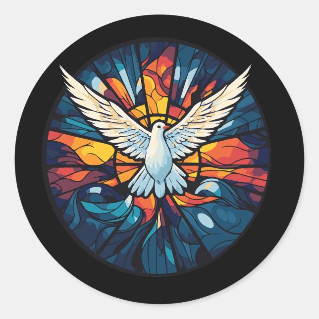 Heiliger Geist Dove Glass-Stil Runder Aufkleber (Vorderseite)