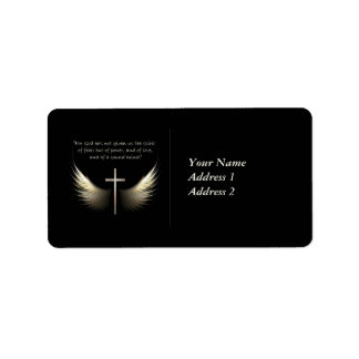 Heiliger Geist Flügel mit Kreuz und Schrift Verse Adressaufkleber