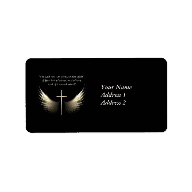 Heiliger Geist Flügel mit Kreuz und Schrift Verse Adressaufkleber (Vorne)