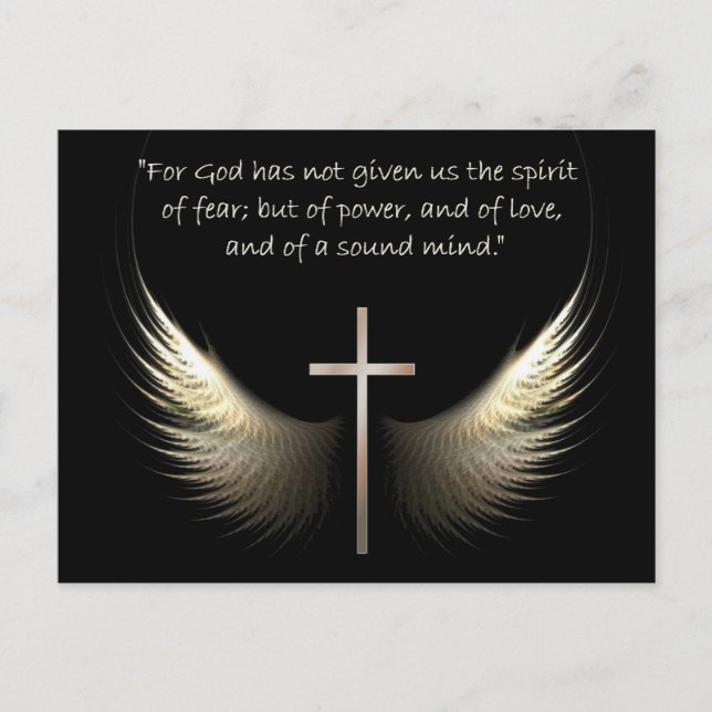 Heiliger Geist Flügel mit Kreuz und Schrift Verse Postkarte (Vorderseite)