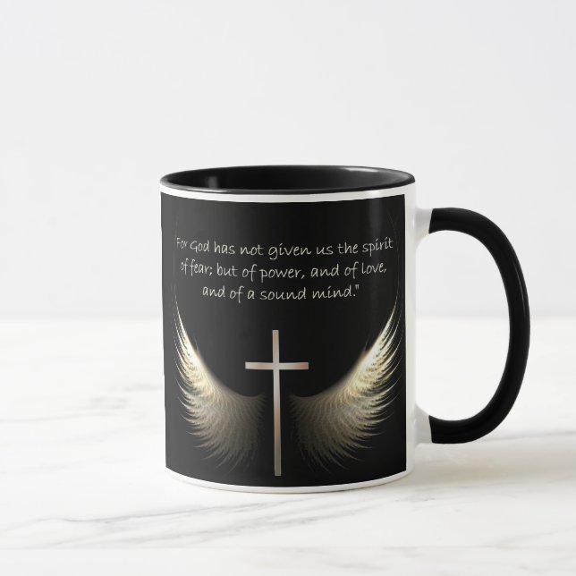 Heiliger Geist Flügel mit Kreuz-und Schrifts-Vers Tasse (Rechts)