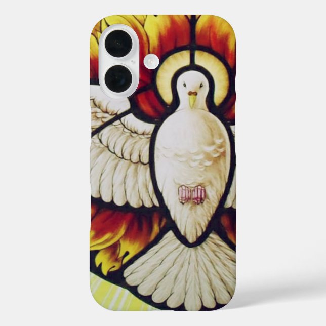 Heiliger Geist getauchte Buntglas iPhone 16 Hülle (Rückseite)