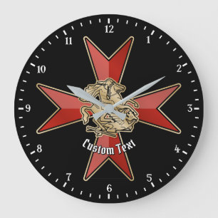 Heiliger Georg über Malteserkreuz Große Wanduhr