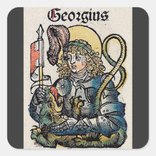Heiliger Georg und der Drache Groß Märtyrer Quadratischer Aufkleber