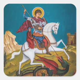 Heiliger Großmärtyrer Hl. Georg Orthodoxe Ikone Quadratischer Aufkleber