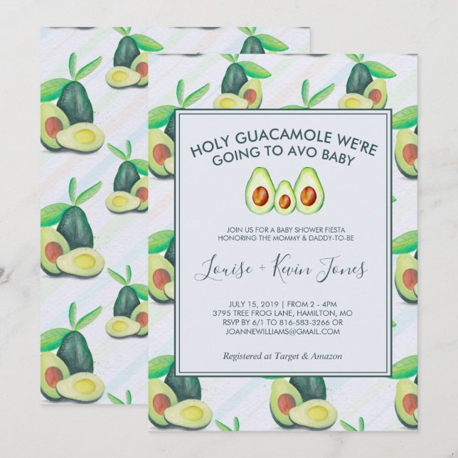 Heiliger Guacamole | Einladung von Avocado Baby Sh (Vorne/Hinten)
