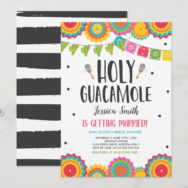 Heiliger Guacamole Fiesta Cactus Brautparty Einladung (Vorne/Hinten)