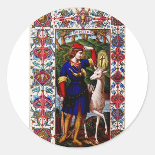 Heiliger Hubert von Lüttich mit dem Hirsch  Runder Aufkleber