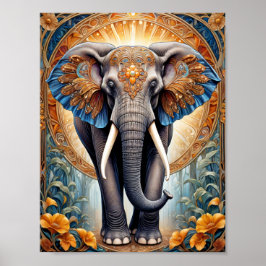 Heiliger indischer Elefant über ethnische Muster u Poster