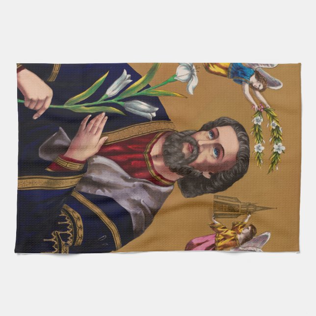 Heiliger Joseph Guardian der Heiligen Familie Geschirrtuch (Horizontal)