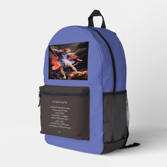 Heiliger Michael der Erzengel mit Gebet Bedruckter Rucksack (Rückseitige Ecke Rechts)