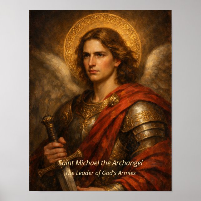 Heiliger Michael der Erzengel mit Rüstung und Schw Poster (Vorne)