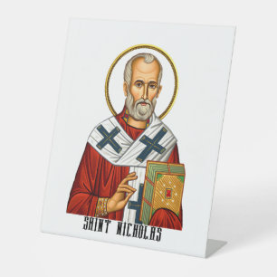 Heiliger Nikolaus orthodox serbische Heilige Ikone Sockelschild