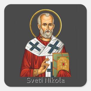 Heiliger Nikolaus orthodox serbisches Buchstaben-I Quadratischer Aufkleber