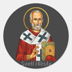 Heiliger Nikolaus orthodox serbisches Buchstaben-I Runder Aufkleber