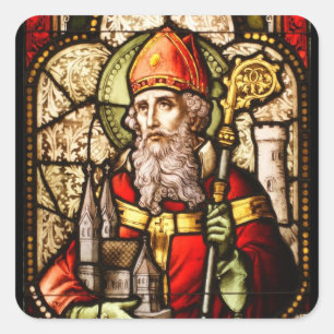 Heiliger Patrick-Bild auf Buntglas Quadratischer Aufkleber