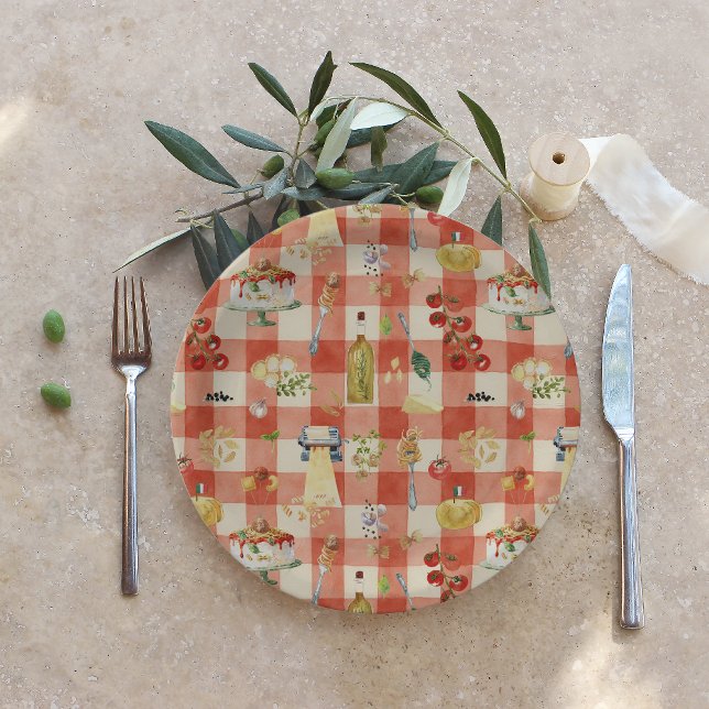 Heiliger Ravioli Gingham-Muster | Little Meatball  Pappteller (Von Creator hochgeladen)