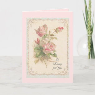 Heiliger Rosenkranz mit rosa Rosen Gebet Karte