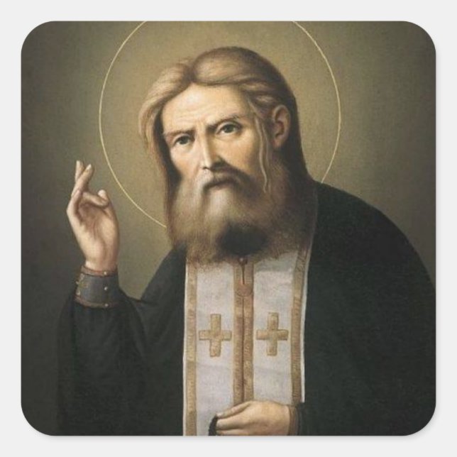 Heiliger Seraphim von Sarov Quadratischer Aufkleber (Vorderseite)