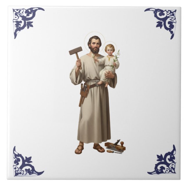 Heiliger St. Josef & Jesuskind religiös Fliese (Vorderseite)