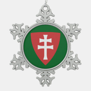 Heiliger Stephan ungarisches Kreuzsymbol Schneeflocken Zinn-Ornament