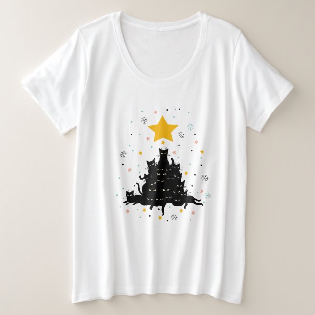 Heiliger Weihnachtsbaum, lustiger KatzenWeihnachts Große Größe T-Shirt (Design vorne)