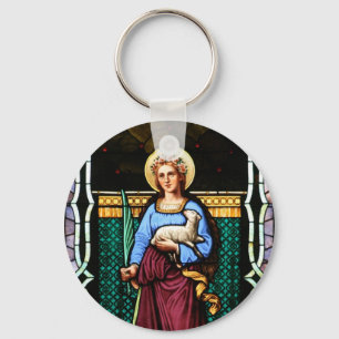 Heiliges Agnes (Agnes von Rom) - Buntglas-Kunst Schlüsselanhänger