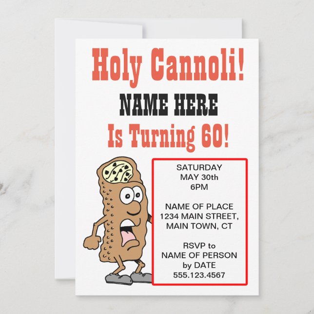 Heiliges Cannoli, das Party Einladung 60 dreht (Vorderseite)