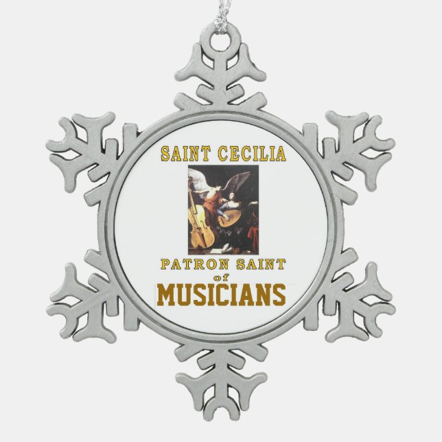 HEILIGES CECILIA SCHNEEFLOCKEN Zinn-Ornament (Vorderseite)