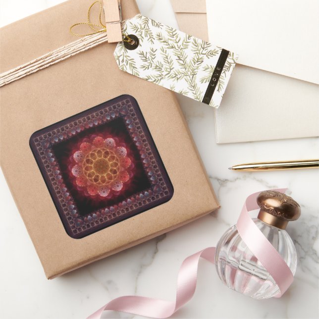 Heiliges esoterisches Fraktal gerahmte Ornamente Quadratischer Aufkleber (Schenken)