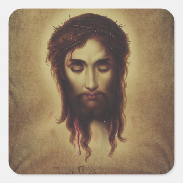 Heiliges Gesicht Jesu Christi Quadratischer Aufkleber (Vorderseite)