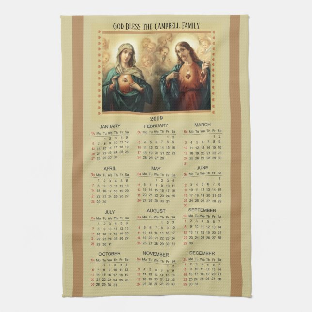 Heiliges Herz 2019 von Jesus- u. Mary-Kalender Geschirrtuch (Vertikal)