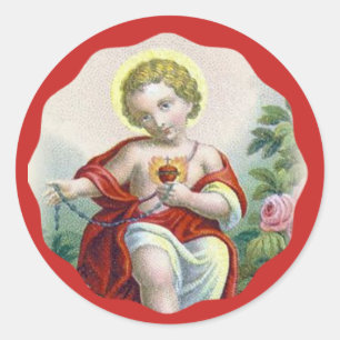 Heiliges Herz des Jesuskindes mit Rosenkranz Runder Aufkleber