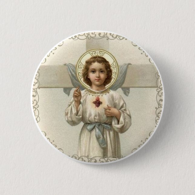 Heiliges Herz des Kindes Jesus mit Kreuz Button (Vorderseite)