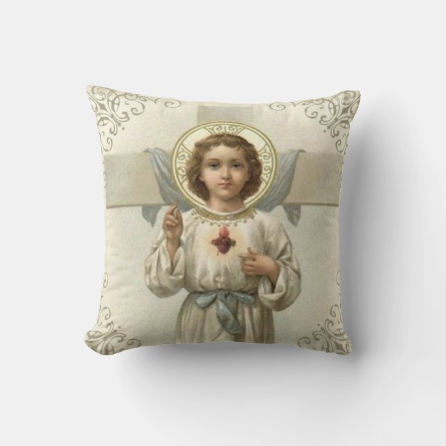 Heiliges Herz des Kindes Jesus mit Kreuz Kissen (Vorderseite)